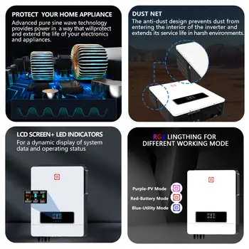 Y&H 10KW hybridní solární invertor 48V 230V 10,2KW On/Off síťový čistě sinusový invertor 2xMPPT 160A solární nabíječka baterií BMS WiFi 10 nejlepší prodej Solární invertor 10kW - №3