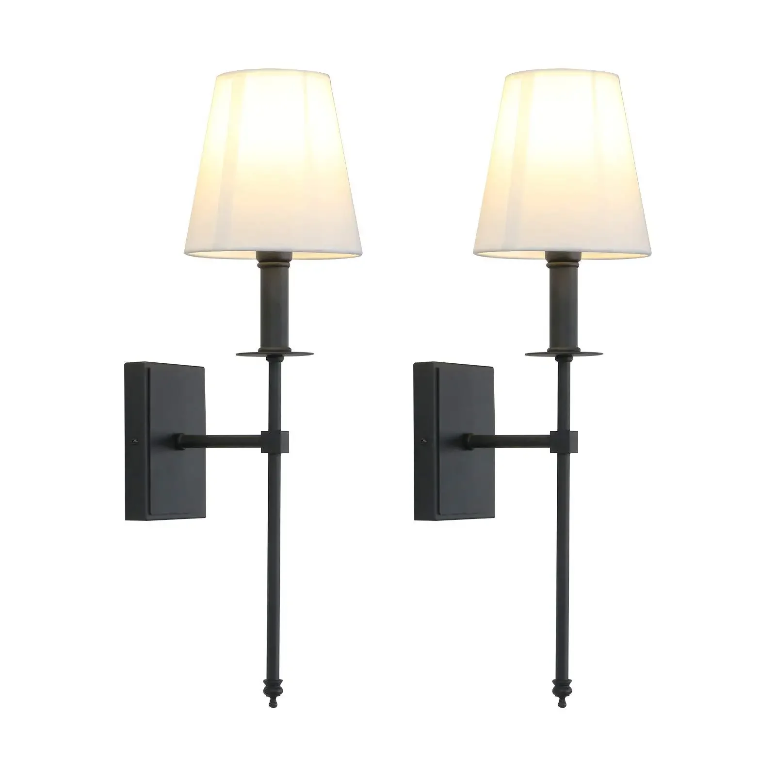 Set of 2 Classic Rustic Industrial Wall Sconce Lighting Fixture with Flared White Textile Lamp Shade Lamps  Fixtures