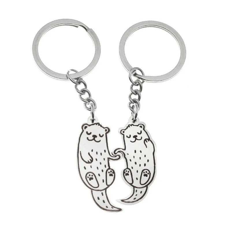 2 Pack Animal Keychain Set Car Keychain Otters Key Holder Stainless Steel Bag Pendant Gift for Besties and Couples