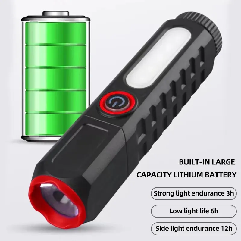 LED Flashlight Magnetic Design Camping Light Emergency Lights Pocket Flashlights Type-C Fishing Running Lights