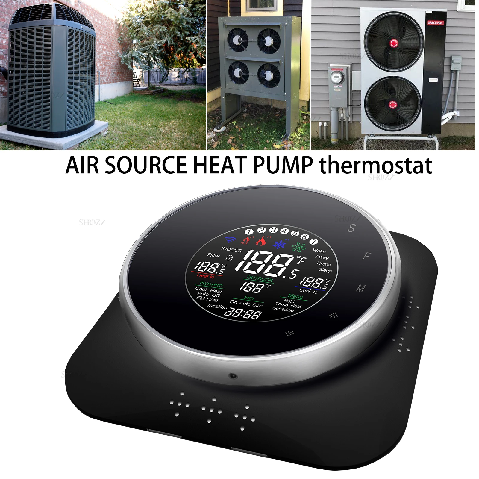 TUYA WIFI 24VAC AIR SOURCE Heat Pump Thermostat for HVAC System - Compatible With Boiler, Air Energy Works with Alexa, Google