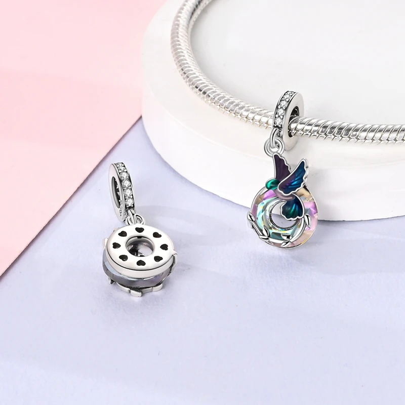 Fit 3mm Original Bracelets 925 Sterling Silver Glazed Hummingbird Charms Beads For Women DIY Birthday Party Jewelry Gifts