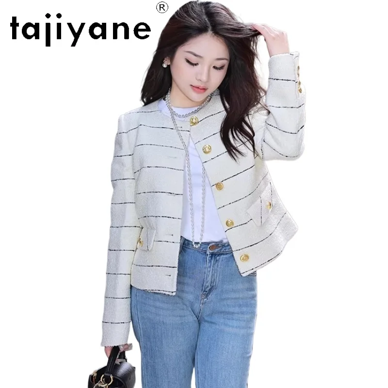 

TAJIYANE 60.5% Wool Coat Woman Elegant Short Tweed Outerwears Women's Wool blend Jacket 2026 Autumn Ladies Clothes шуба женская