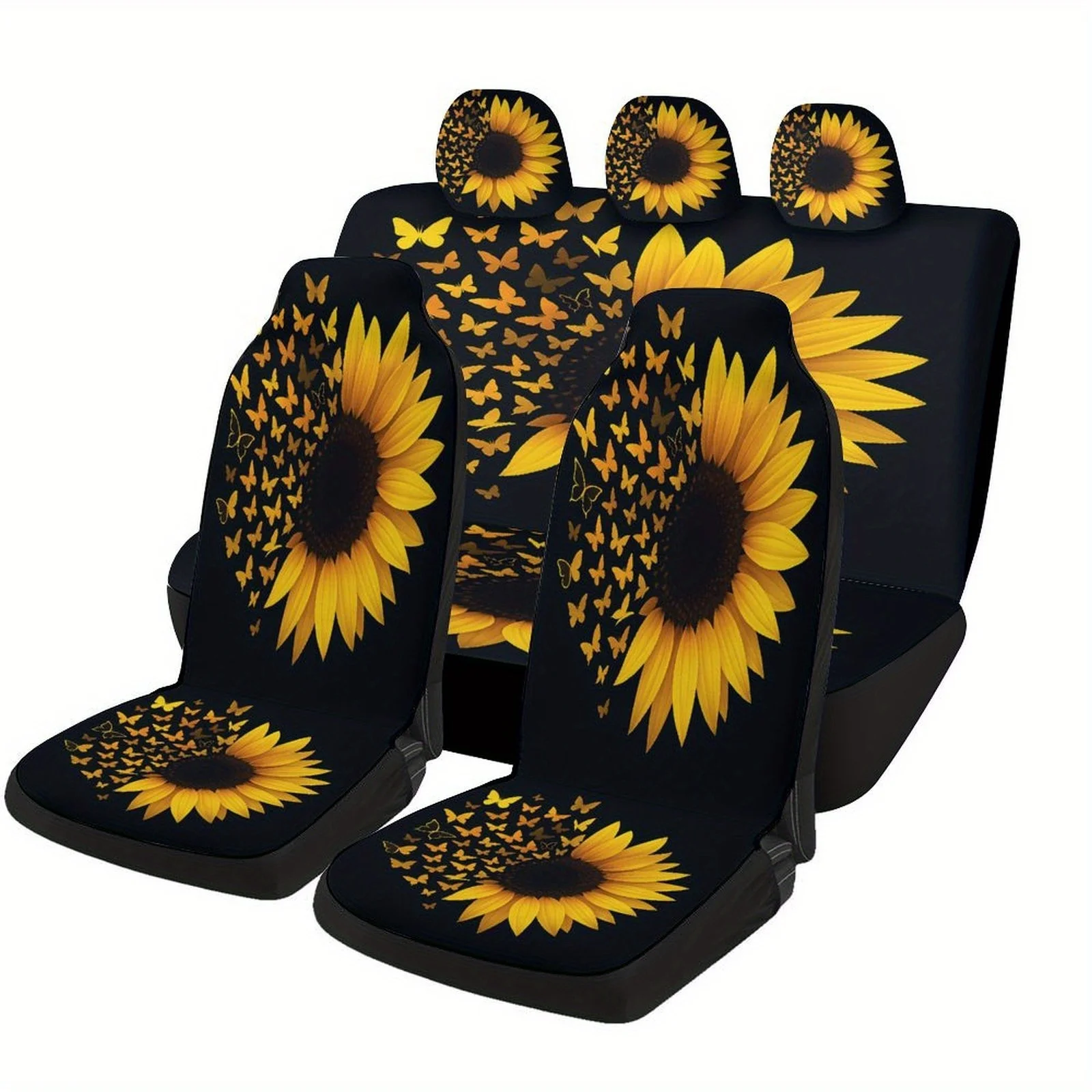 

Sunflower Butterflies Designed Car Seat Cover Set For Most Cars, High-quality Comfortable Car Seat Protector Covers Full Set, Un