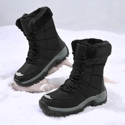 Snow Boots Platform Winter Shoes For Young Girls Plush Waterproof Non-slip Boot Fashion Woman Warm Fur Leather Motorcycle Boots