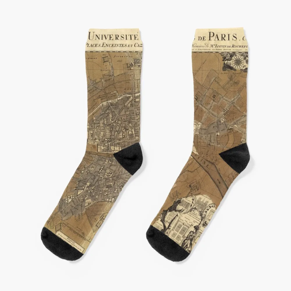 Old map of Paris (1708) Socks gym socks new year socks New year\'s socks funny gifts Men\'s Socks Luxury Women\'s