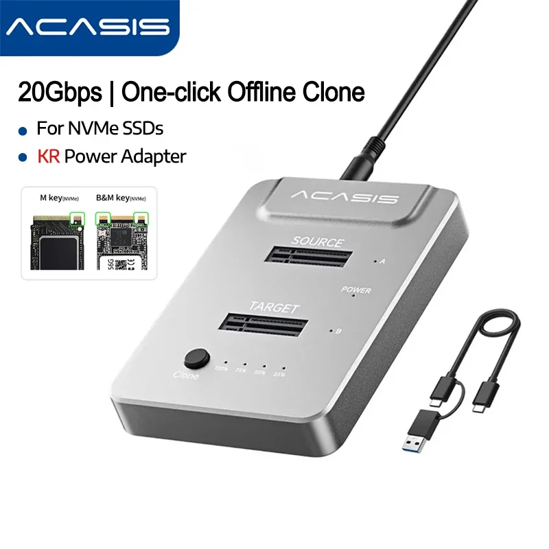 Acasis 20Gbps Dual-Bay M.2 NVME SSD Enclosure Duplicador de SSD