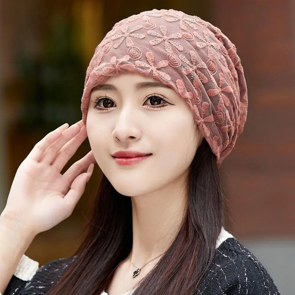 

Autumn Lace Flower Beanies Cap Hollow Out Breathable Crochet Slouchy Hat Casual Headscarf Wrap Turban Beanies Caps Women Girls