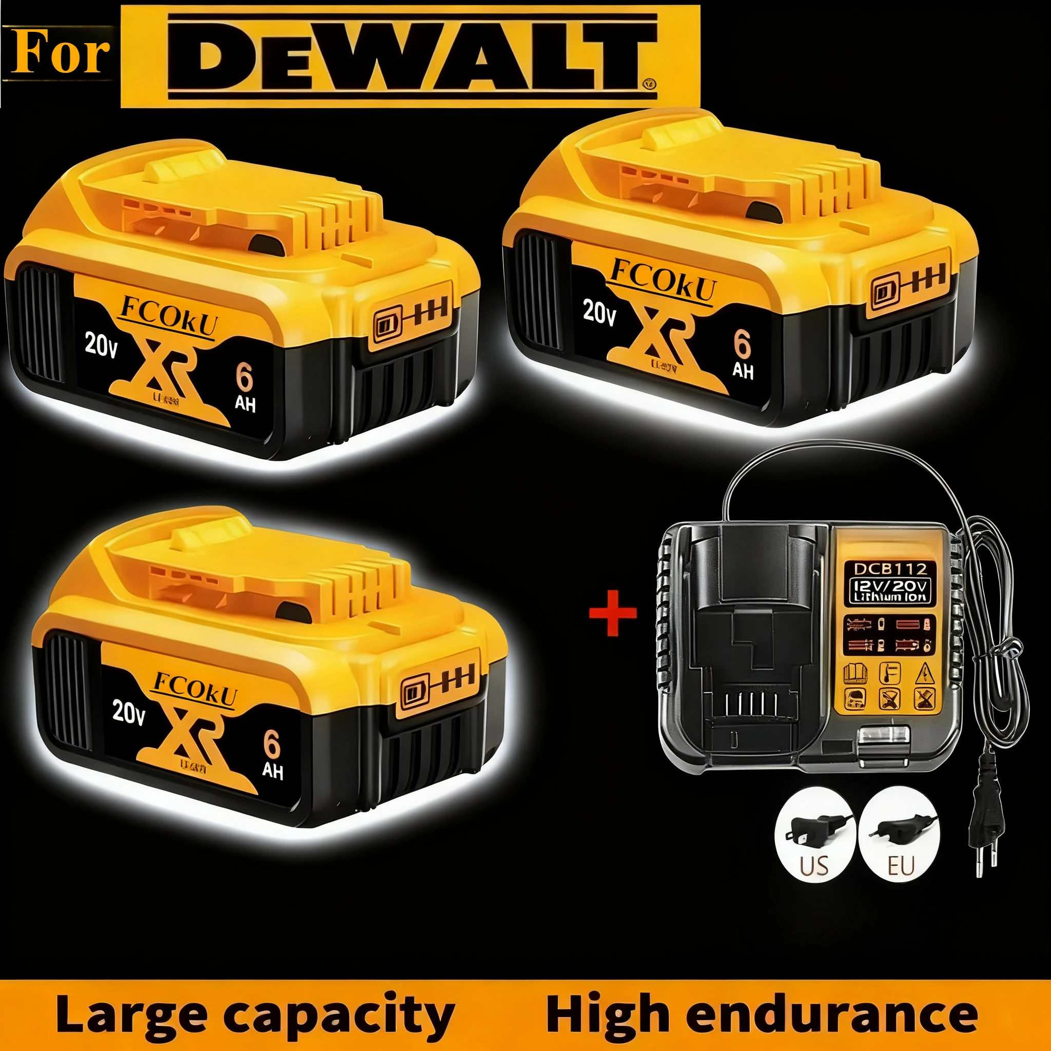 

For Dewalt Rechargeable 20V 6.0Ah Lithium-Ion Battery Compatible with For Dewalt DCB180 DCB206 Cordless Power Tools Battery