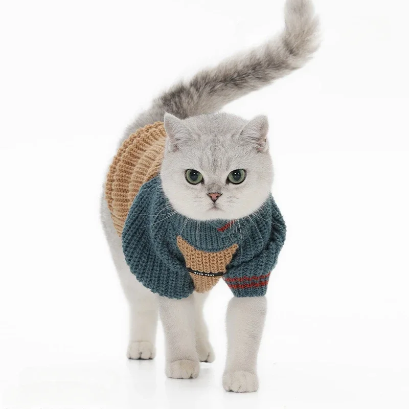 Pet Knitted Sweater Contrast Color High Collar Cardigan Small Dog Cat Warm Teddy Bear Dog Clothes Dogs and Cats Pet Products