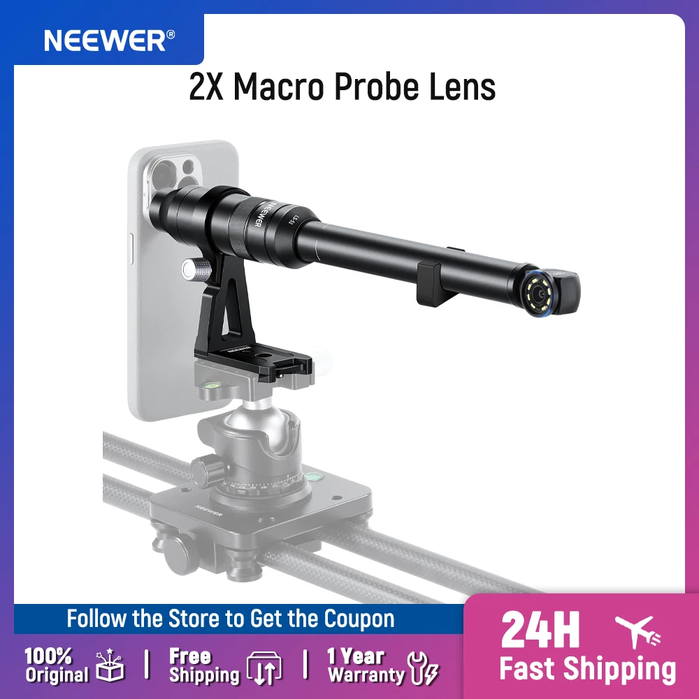 NEEWER 90 18mm 2X Macro Probe Lens with 17mm Thread for Mobile Video Recording, Compatible with iPhone Samsung