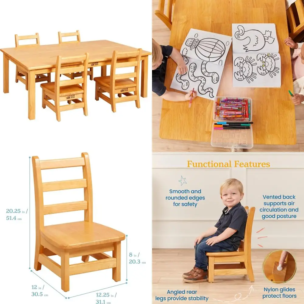 

5-Piece Kids Furniture Set: 30x48in Rectangular Hardwood Table & 8in Chairs