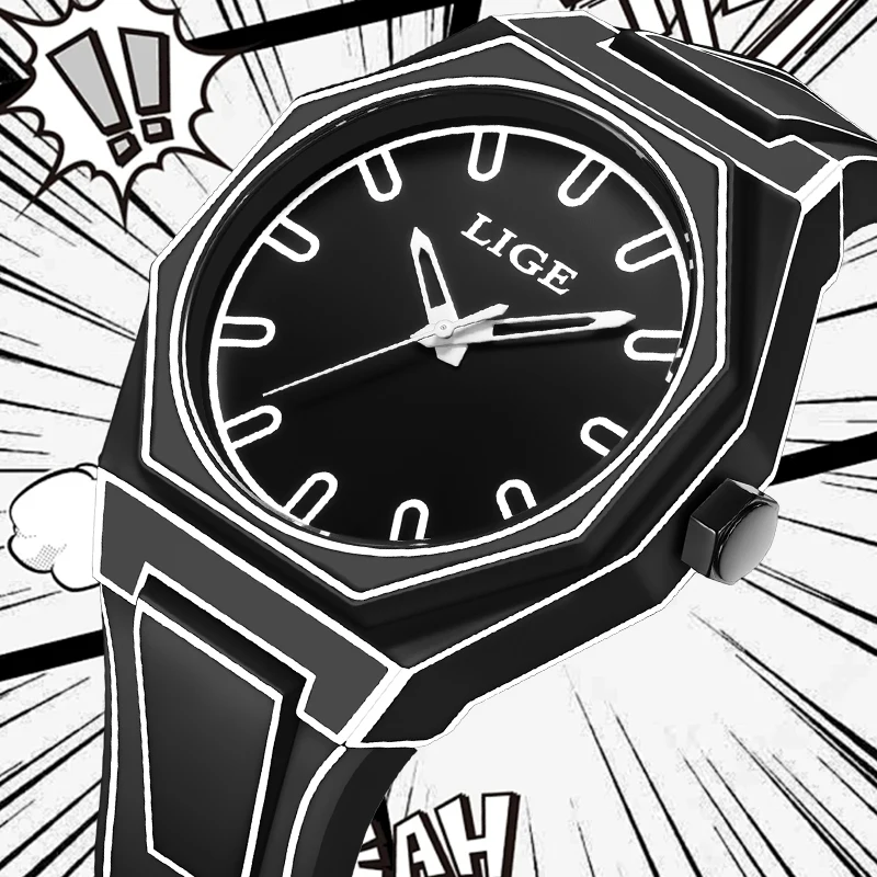 

LIGE модные креативные дизайнерские кварцевые мужские часы повседневные спортивные современные эскиз манга простые водонепроницаемые часы с силиконовым ремешком для мужчин