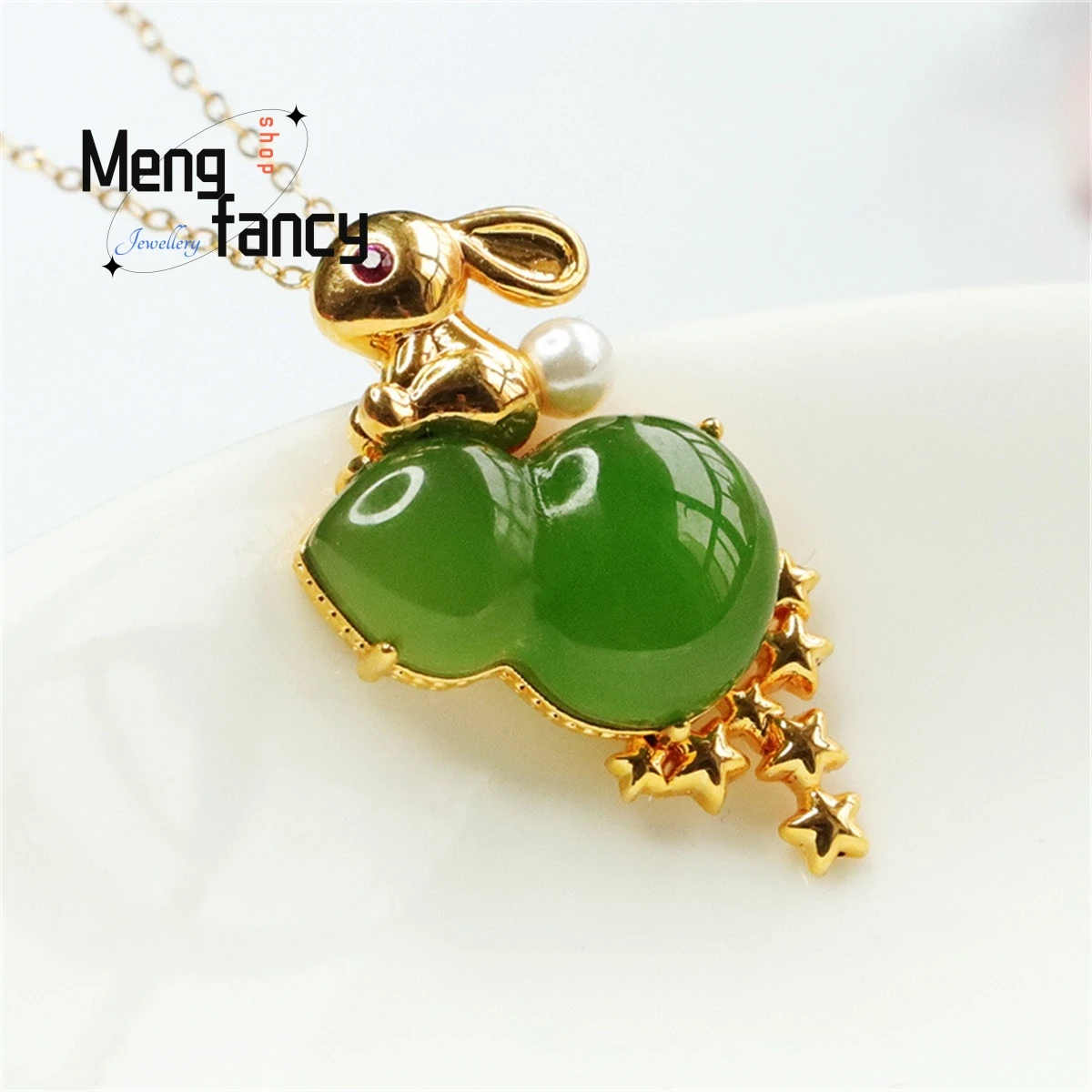 Natural 18k Gold Inlaid Hetian Jasper Gourd Rabbit Necklace Simple Elegant Personalized Fashion Versatile Exquisite Fine Jewelry