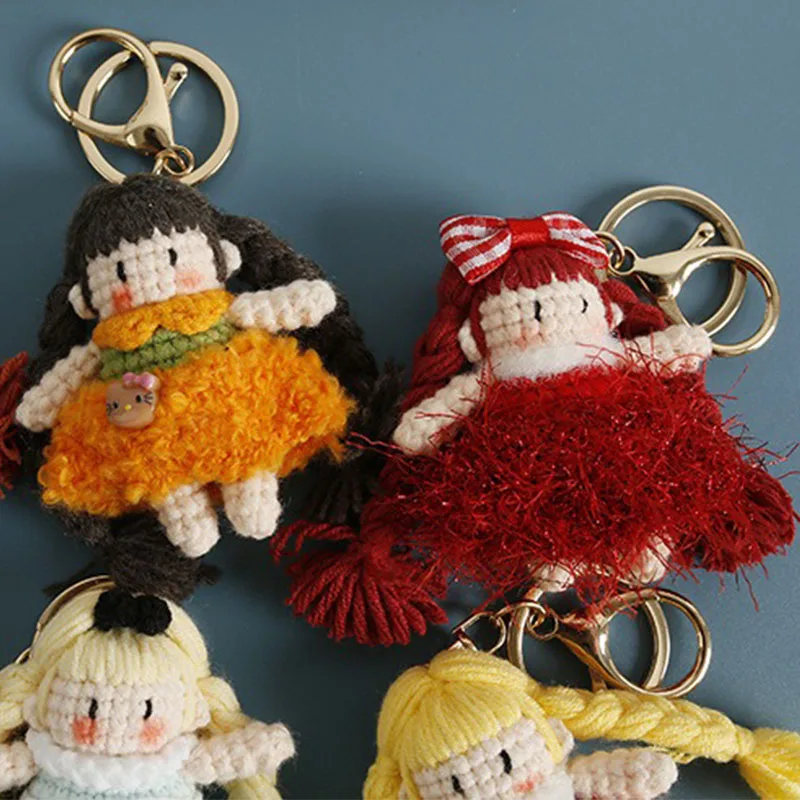 اليدوية الكروشيه الكرتون مضفر فتاة محبوك الكرتون أنيمي شخصيات دمية مفتاح قلادة عصابة المدرسية المفاتيح #5