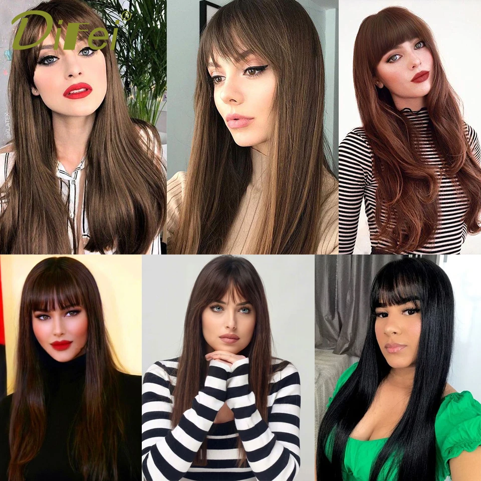 Long Straight Top Replacement Block With Bangs Synthetic Topper Hair Piece Head hair patch Cover White Hair Increase hair volume