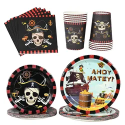 Pirate Theme Party Disposable Tableware Paper Plates Cups Napkins Kids Boy Birthday Party Decorations Halloween Supplies