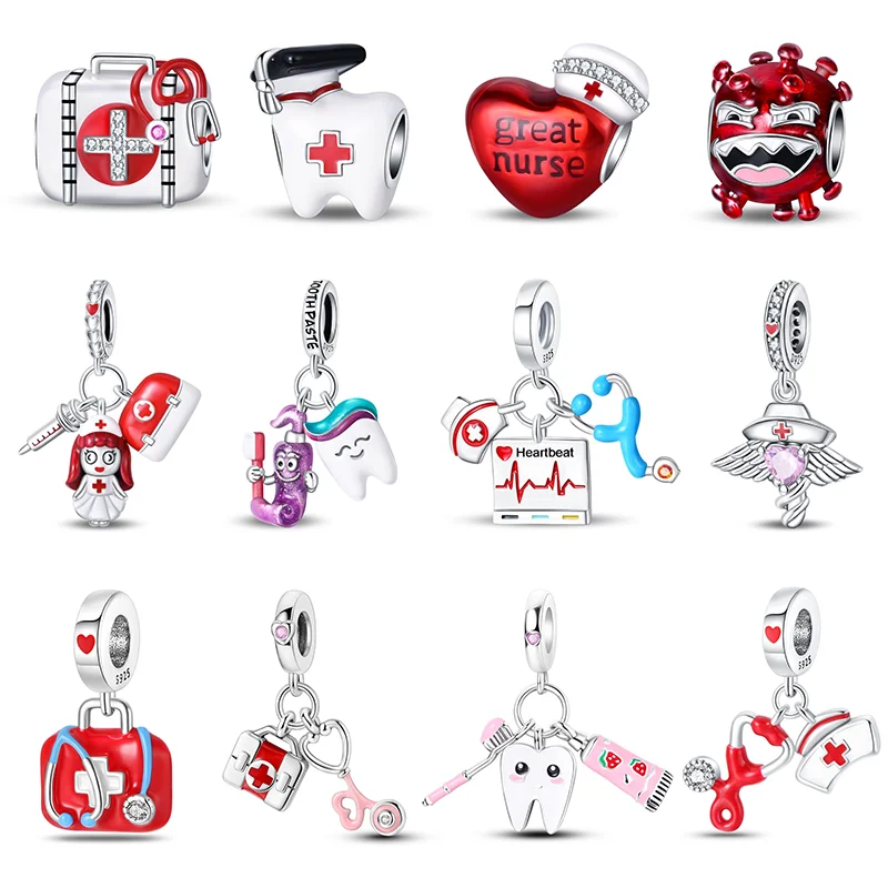 925 Sterling Silver Fashion Medicine Cabinet Heart Guard Stethoscope Charms Beads For Brand Original Bracelet DIY Jewelry Gift