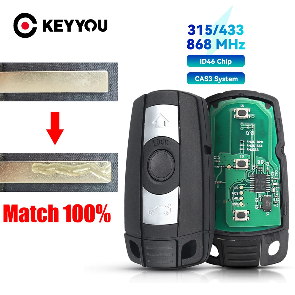 KEYYOU With Cutting Service Remote Key 315MHz 433Mhz 868MHz For BMW CAS3 1/3/5/7 Series X5 X6 E60 E61 E70 E71 E87 E90 KR55WK491