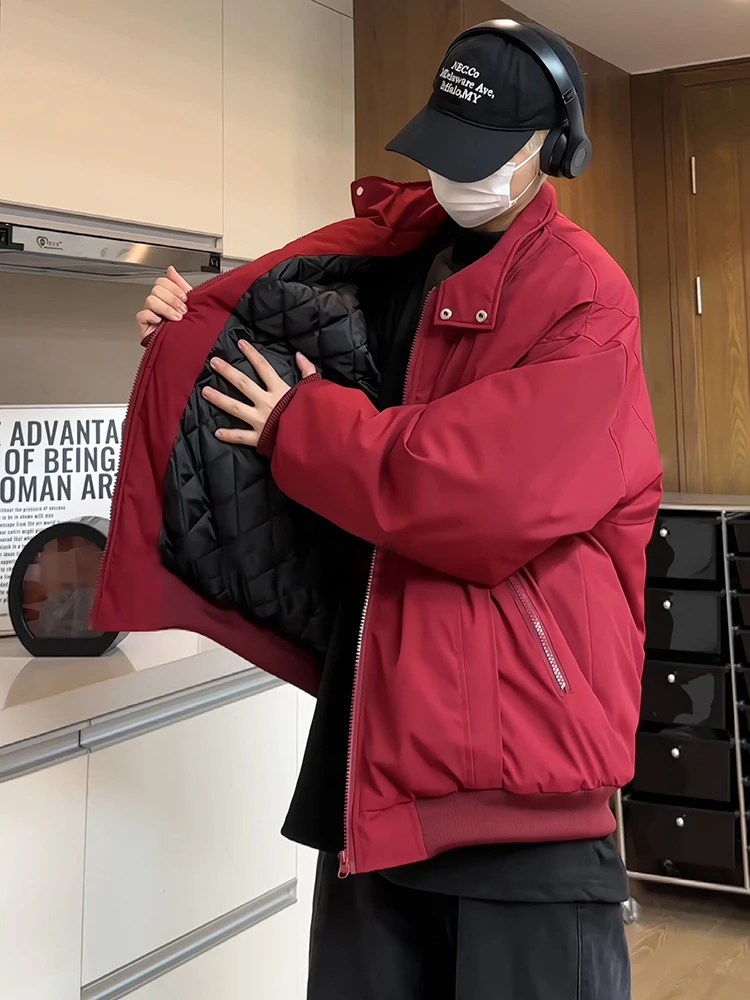 

Red ort Flight Jaet Cotton Coat American High Street Men Haome New Year Battle Armor Warm Stand Collar Cotton Clothes