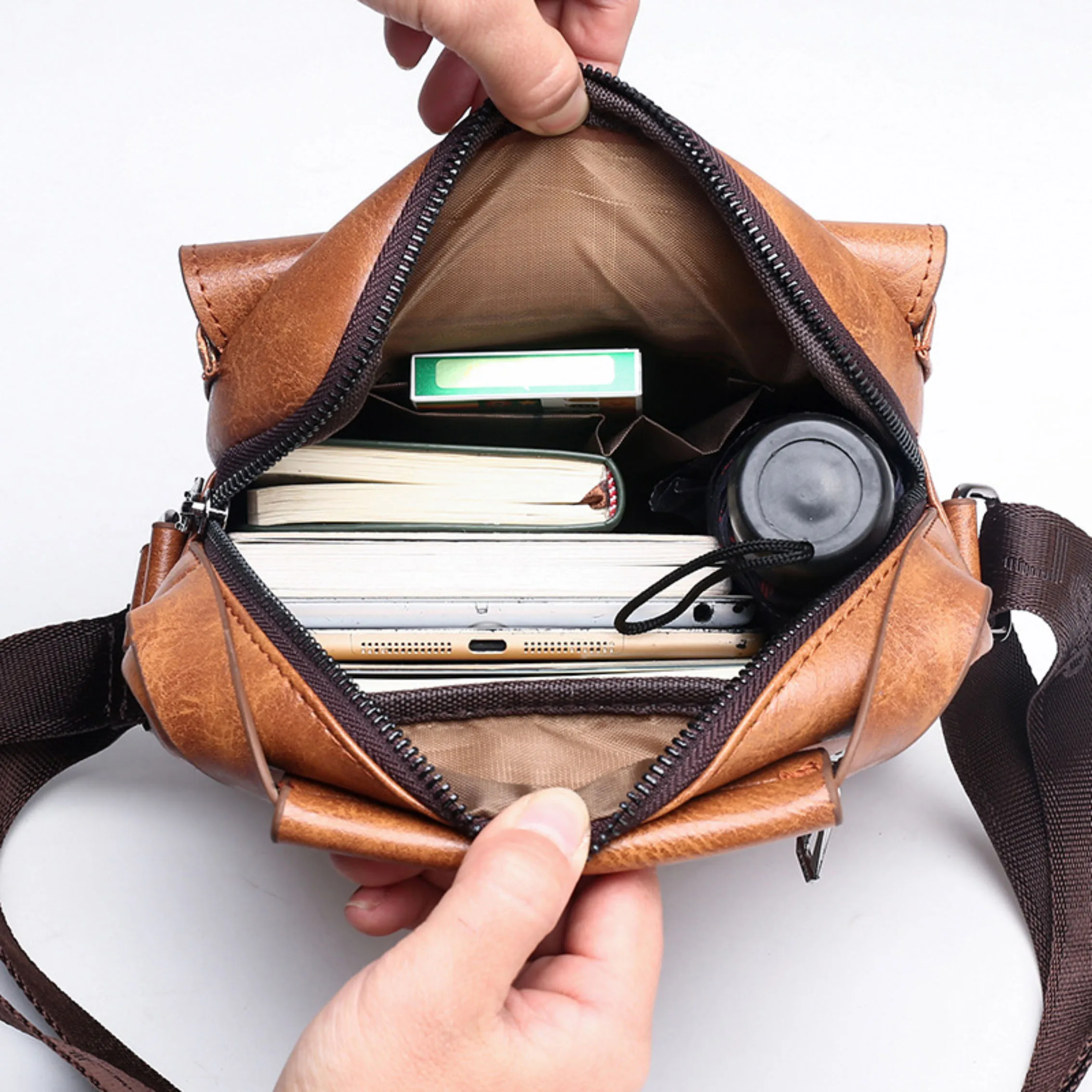 Men's Shoulder Bag, Business Commuting Men's Bag, Crossbody Bag, Soft Leather Hanging Bag, Large Capacity Small Backpack image 6