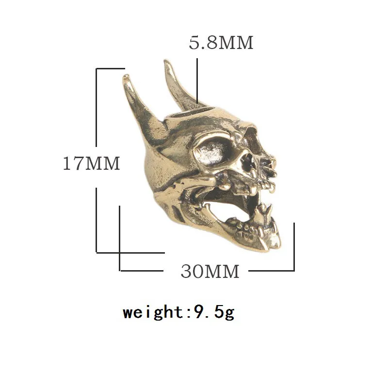 Gothic Devil Satan Skull Head Brass Knife Beads DIY EDC Paracord Handmade Accessories Punk Men Outdoor Tools Lanyard Pendants