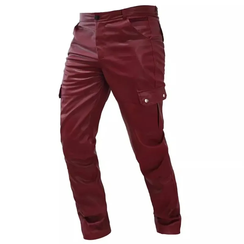 

2024 New Hip Hop Fashion Versatile Trendy Personalized Simple PU Strap Casual Men's Leather Pants