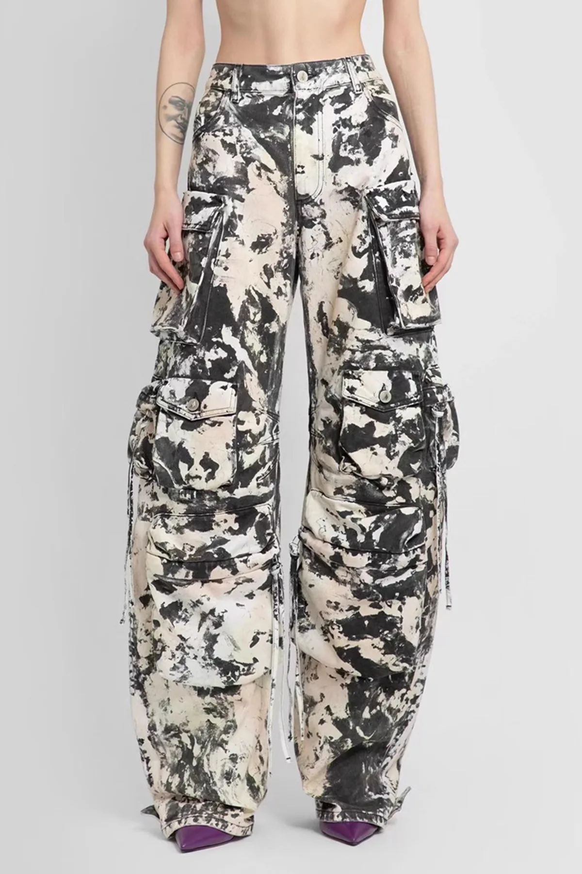 

American Street Hip-hop Workwear Style Women's Spring Straight Leg Camouflage Printed Pants with Multi-Pockets Casual Trousers
