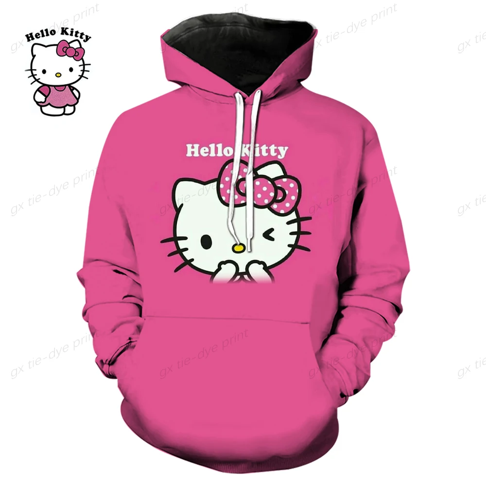 

Girls Cute Streetwear Outfit Hello Kitty 3D Print Hoodie Kids Autumn Winter Cartoon Graphic Coat With Hat Adults Hooded Clothin