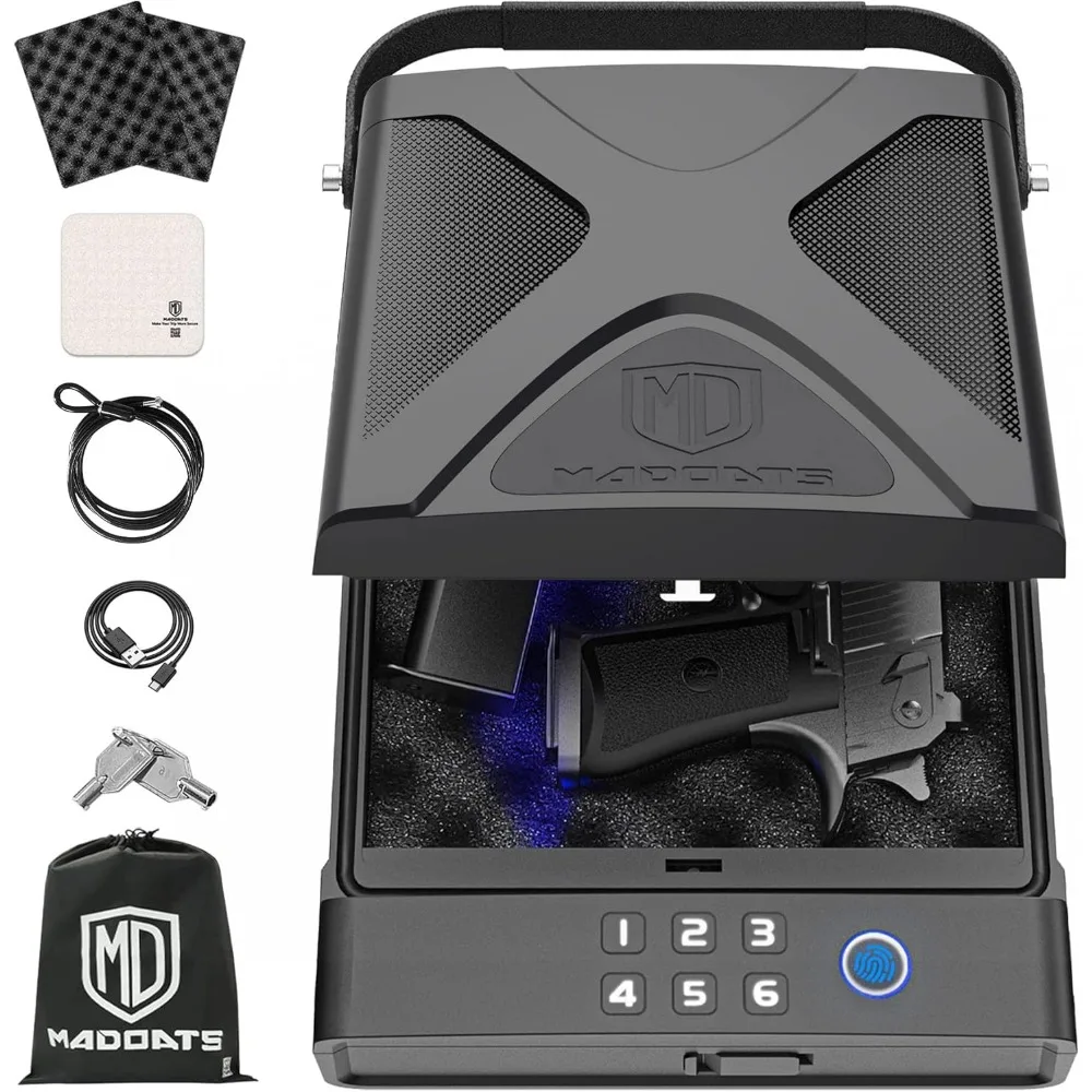 

Автомобильный сейф для пистолетов, портативные биометрические сейфы для пистолетов с кабелем, отпечатком пальца, клавиатурой и замком для пистолета для автомобиля Tr