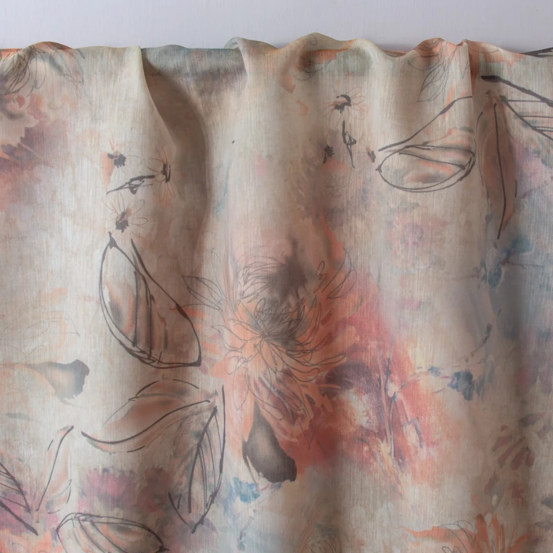 

Шелковая хлопчатобумажная и конопляная ткань, цифровая теплая ткань с принтом хризантемы, ретро-платье, рубашка, одежда, ткань Cheongsam для шитья