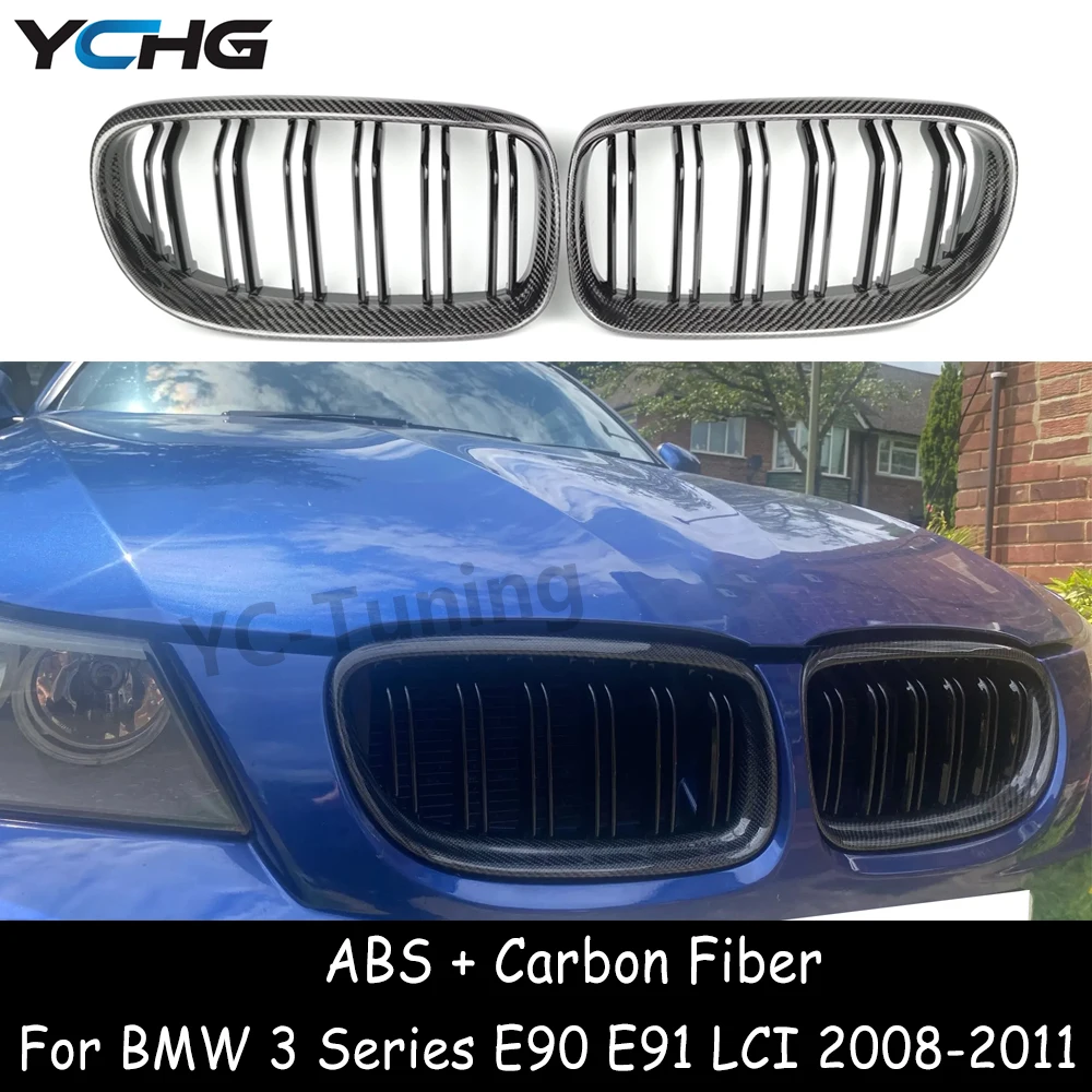 E90 LCI ABS Real Carbon Fiber Front Bumper Grille For BMW 3 Series E90 E91 LCI 328i 330i 335i Replacement Grilles 2008-2011