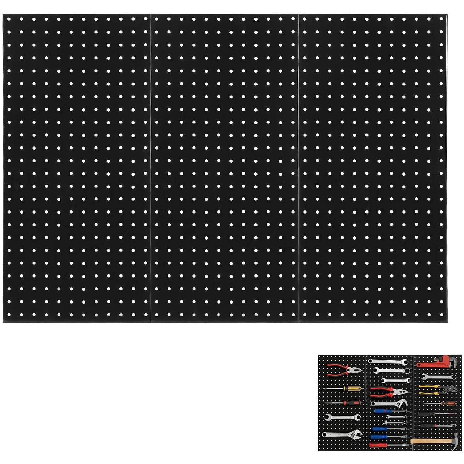 

3 металлические перфорированные панели, 36x24 дюйма, настенный органайзер с гибкой планировкой для хранения в гараже, мастерской, кабинете для рукоделия