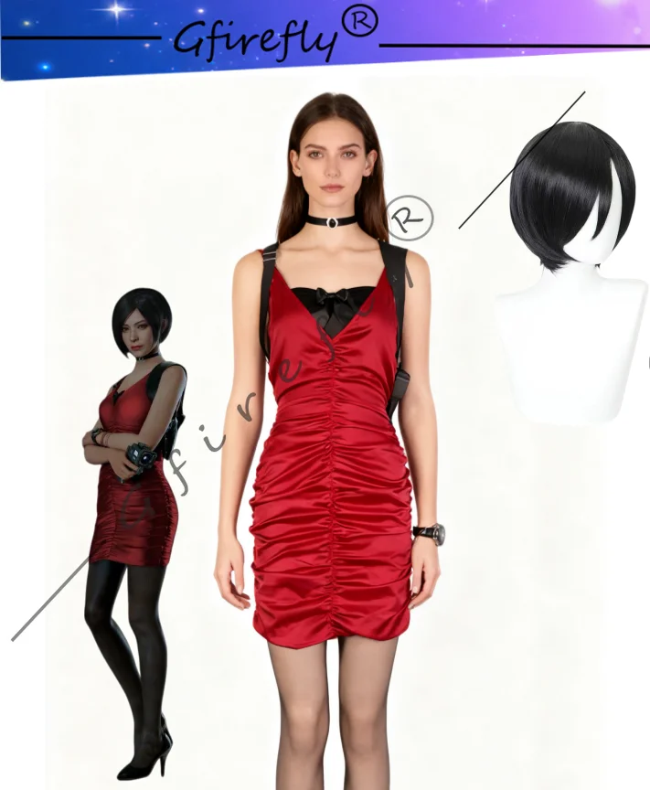 

Resident Evil 4 Remake Ada Wong Game Cosplay Costume Red Dress Accessories Complete Comic Con Halloween Costume
