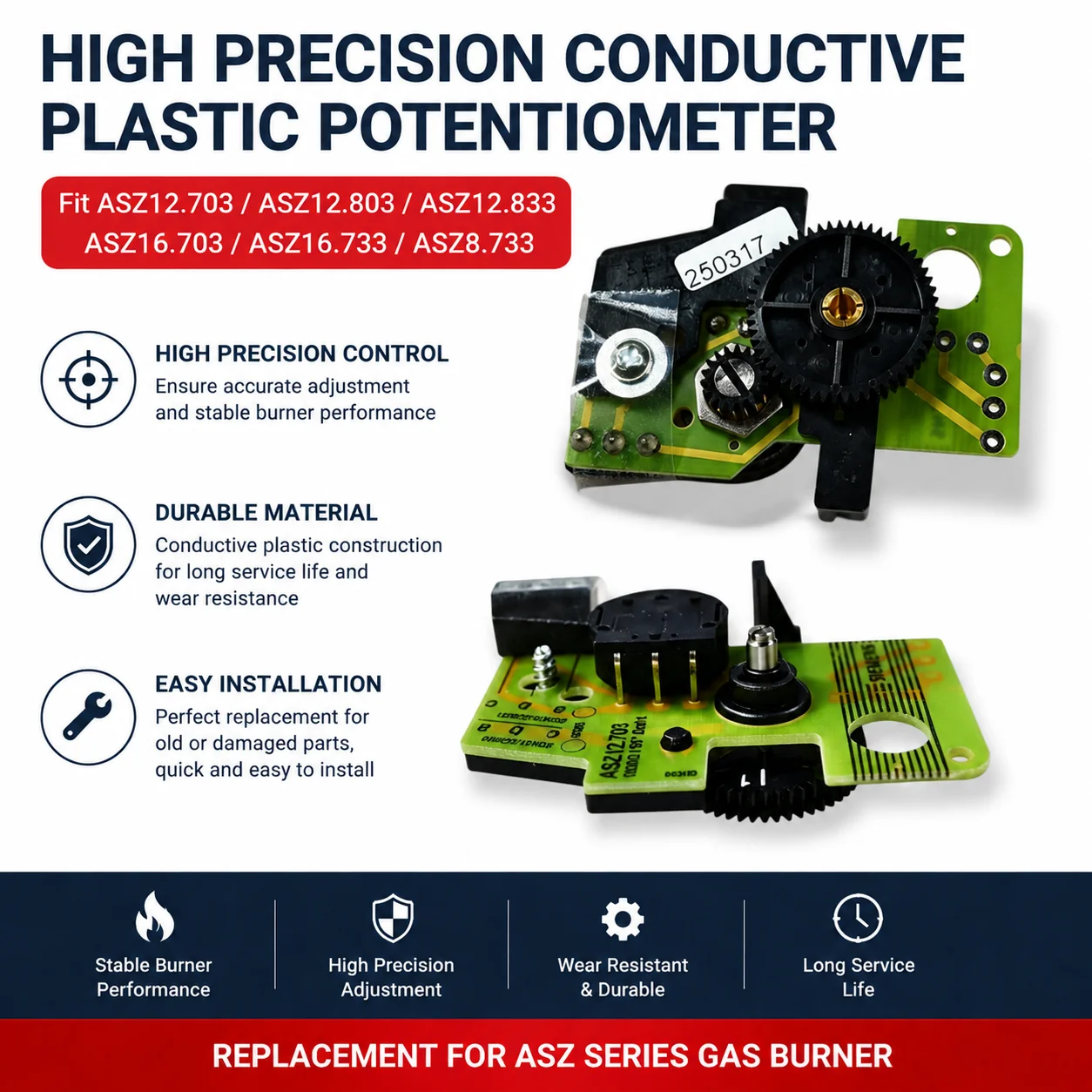 High Precision Conductive Plastic Potentiometer Fit ASZ12.703 ASZ12.803 ASZ12.833 ASZ16.703 ASZ16.733 ASZ8.733