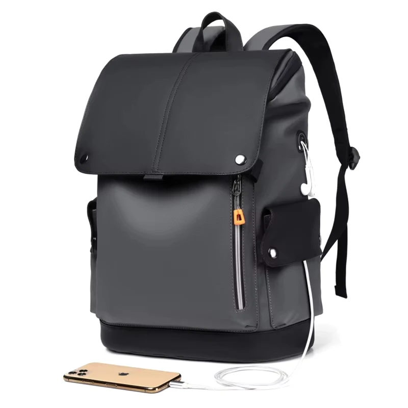 PU Leather Waterproof Men's Laptop Backpack, Large Computer Bag for Business, Urban Style USB Charging Rucksack for Modern Men