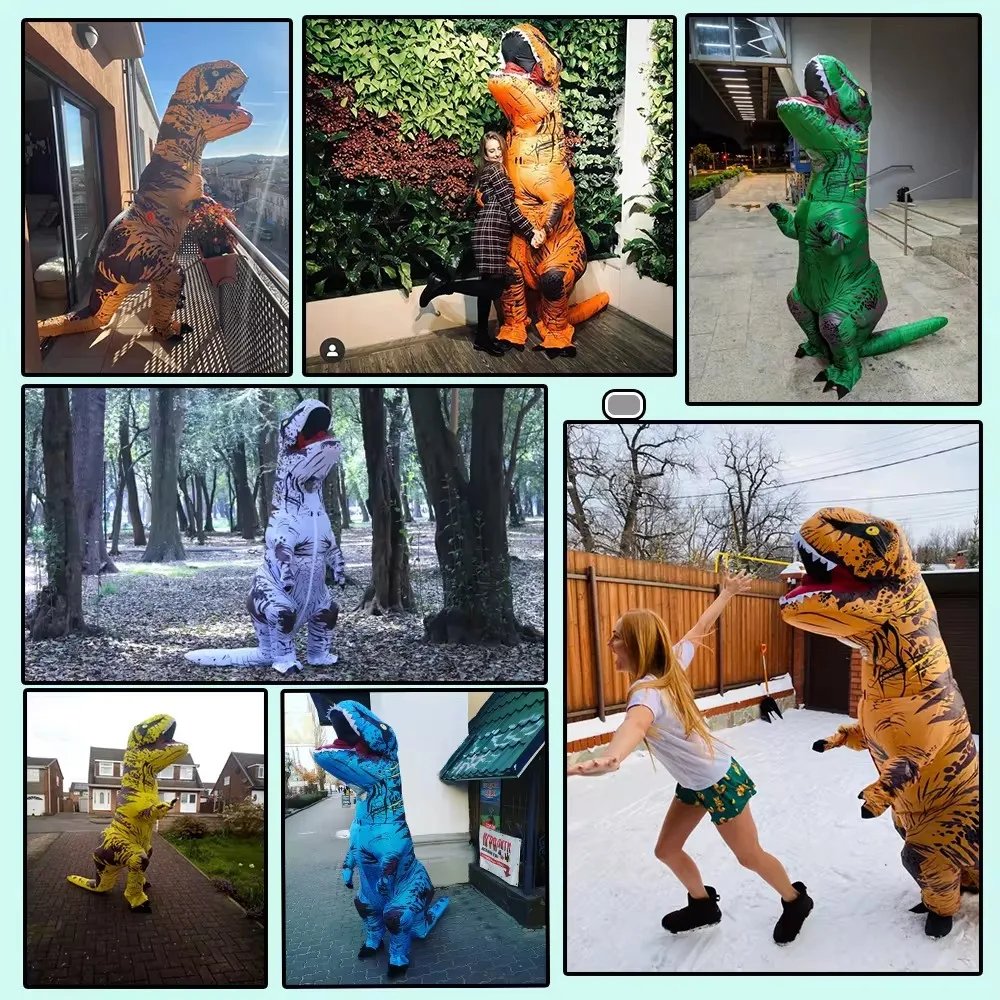 New Christmas T-Rex Dinosaur Inflatable Costume Purim Halloween Party Cosplay Fancy Suits Mascot Cartoon Anime for Adult Kids