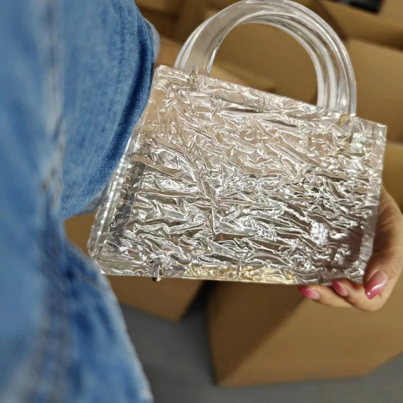 Clear Or Transparent Ice Acrylic Box Clutches Women Tote Party Chic Pro Pvc Plastic Evening Wedding Lady Beach Handbag And Purse