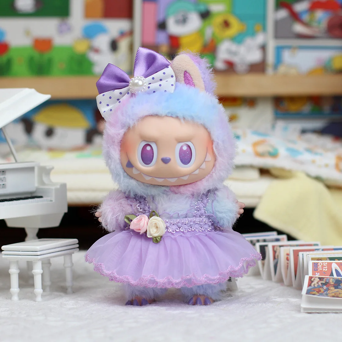 

1st 2nd 3rd Gen Labubu Doll Clothes Universal Sitting Party Outfit Purple Fairy Heart Macaron Labubu Clothing Accessories