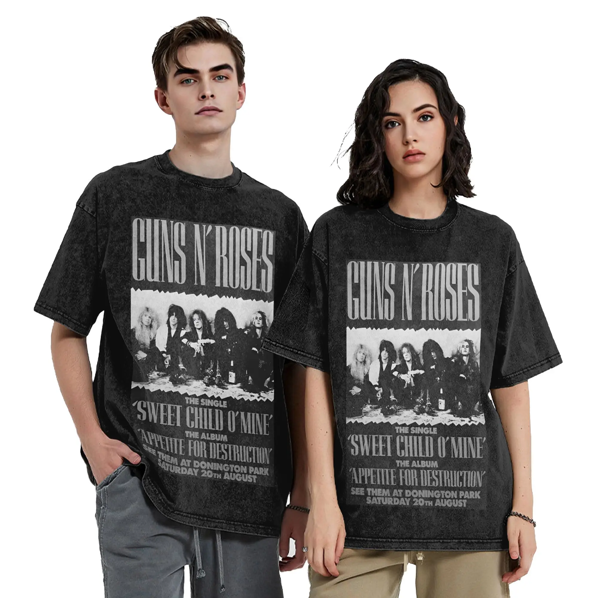 Vintage Guns N Roses Washed T-Shirts Streetwear Hip Hop Mode T-Shirt für Männer und Frauen 100% Baumwolle Harajuku Sommer – Detail 9