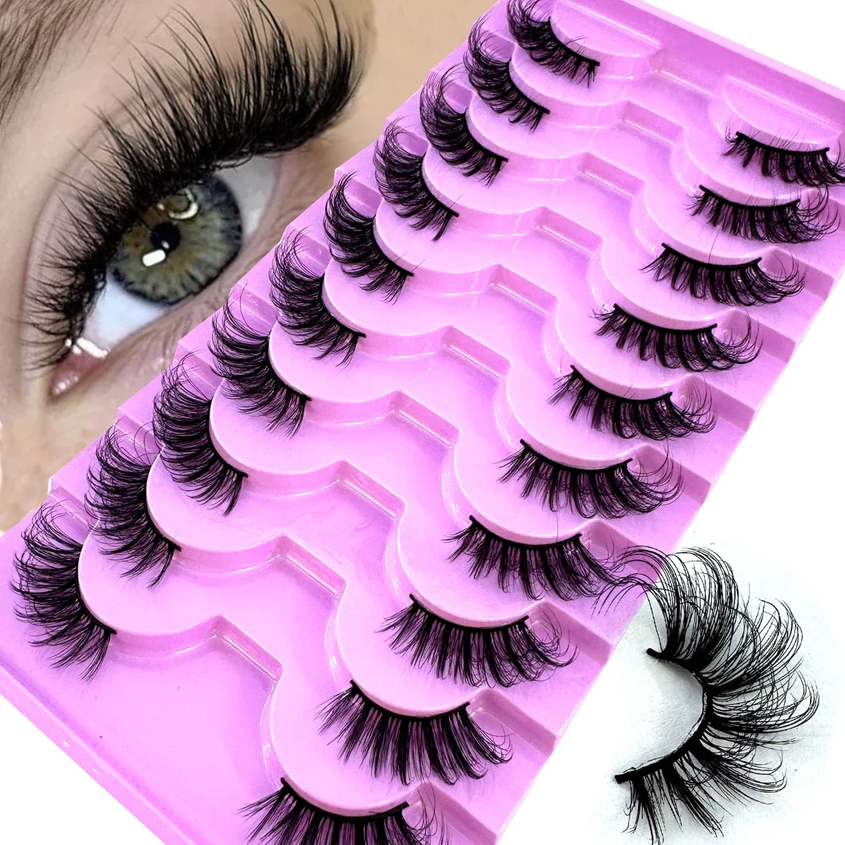 Neues 10-Paar-Set mit halben Augen, natürliche künstliche Nerz-Wimpern, Katzen-Wimpern-Set, Verlängerungswerkzeug