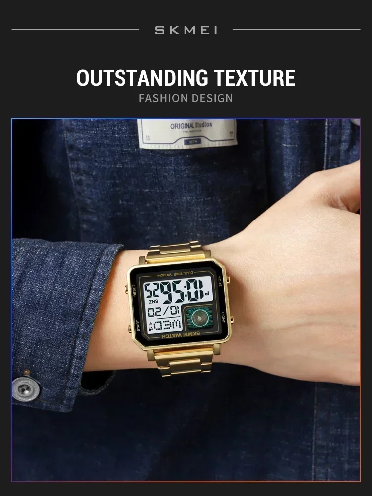 SKMEI 2033 Metal Style Digital Watch Waterproof LED Luminous Casual Square Clock reloj hombre Rectangle Men's Electronic watches