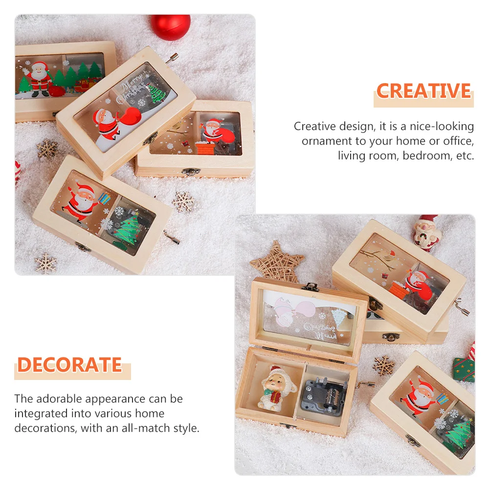 

Christmas Music Box Wooden Hand-Cranked Melody Box Home Table Decor Festival Gift Decoration Christmas Desktop Decoration