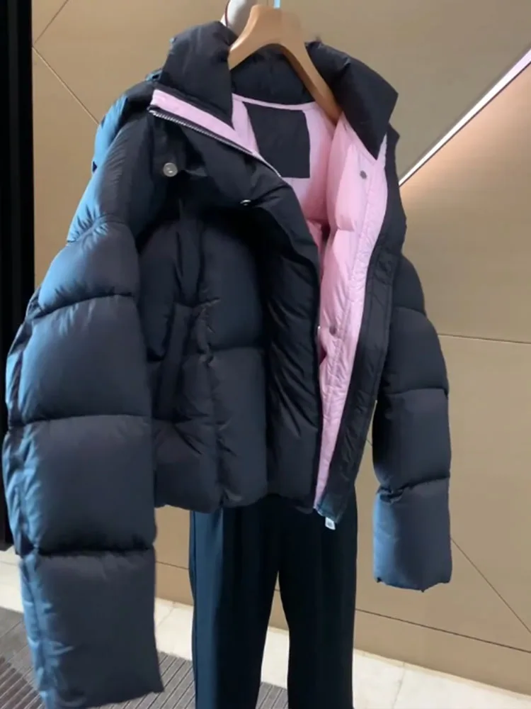 Sli ort Bla Women's down Jaet Korean Faion Warm Thi Outerwear Bread Sle Winter Coat Commute Sle Polyester F...