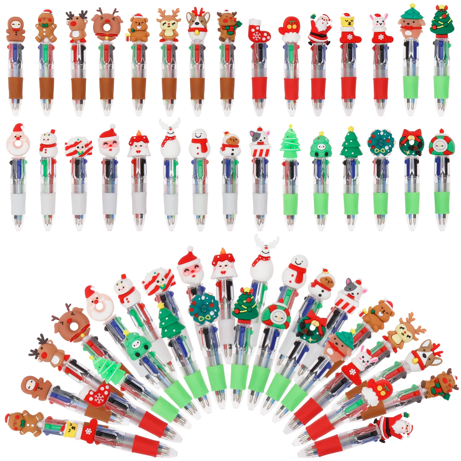 

30/60Pcs Christmas Multicolor Ballpoint Pens Cute Cartoon Santa Pens 4/6 Colors For School Office Writing Supplies Stationery