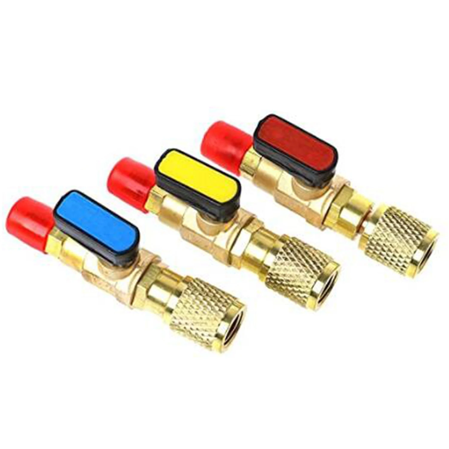 3Pcs/Set Brass R410A Refrigerant Straight Ball Valves AC Charging Hoses Brass