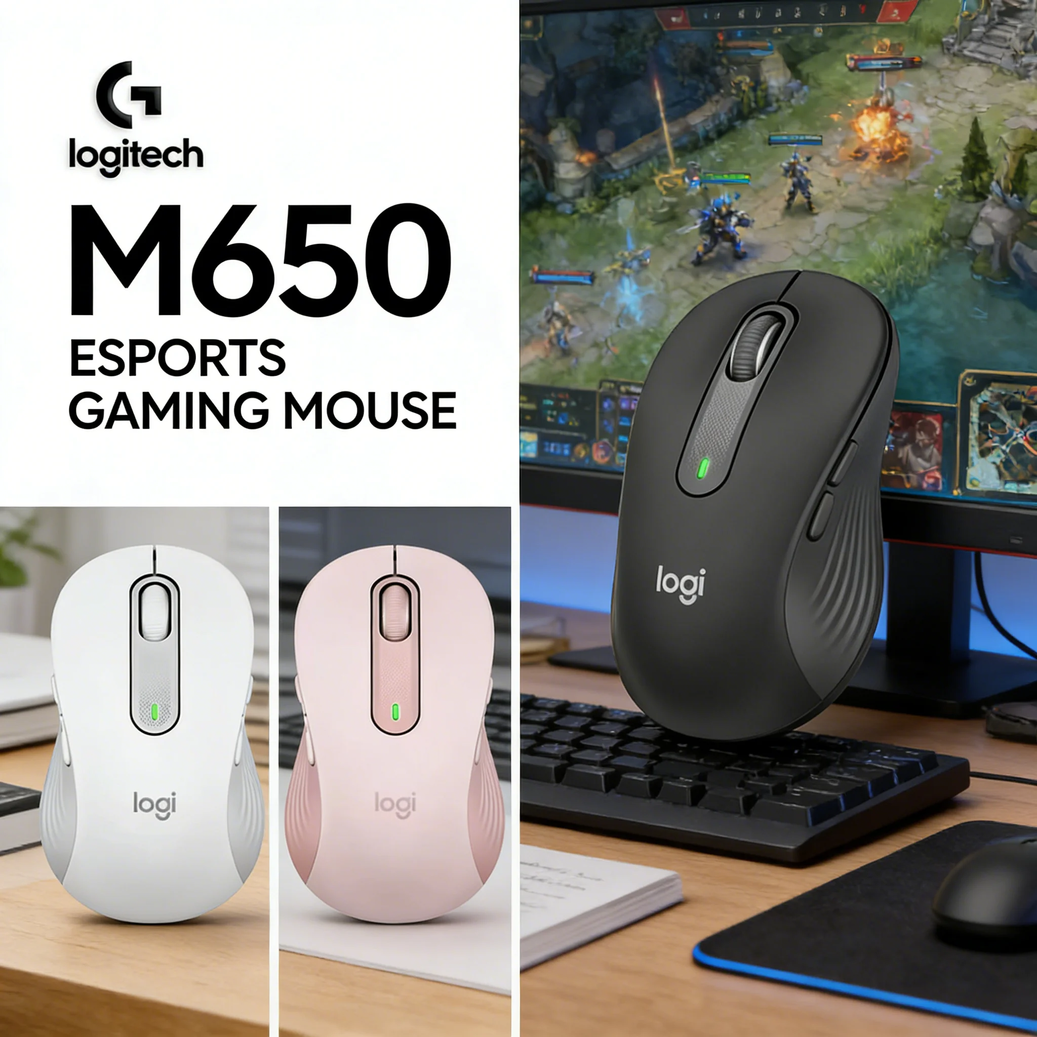 

Logitech M650 Dual-Mode Wireless Mouse Ergonomic Design Silent Click Smart Wheel Customizable Buttons for Smooth Navigation