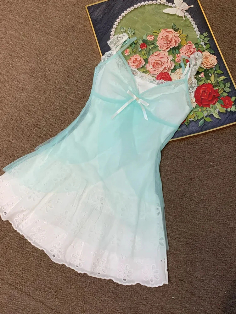 

Korean Sweet New Two Piece Set Women Y2k Spaghetti Strap Lace Patchwork Dress Suit Fashion Bow Beach Vacation Party Outfit 2025