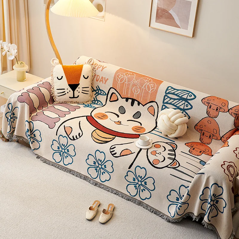 Cute Cat Pattern Sofa Cover Multi Color Thick Knitted Full Cover Cat Proof for L Shape & 2/3/4 Seater