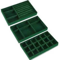 3pcs blackish green Jewelry Organizer Velvet Jewelry Storage Tray Display Ring Bracelet Necklace Storage Box Showcase Drawer